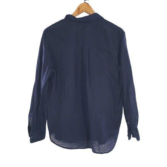 Gap Navy 100% cotton navy Swiss dot 4 button blouse size Medium - Picture 2 of 6